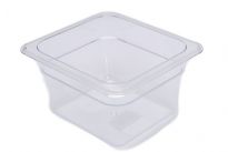 Clear Polycarbonate 1/6 size 4 inches deep food pan. NSF