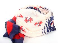 Sheer & soft polyester scarf with red & blue anchor print and wide borders with an alluring pattern. Very big in size, trendy in style & convenient to use to all year around. Imported.