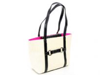 Nylon double shoulder strapped straw bag.
