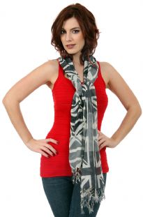 The British flag patterns this finely woven, lightweight wool scarf in charcoal, white & grey colors with twisted fringe at the ends of the scarf. Imported from India. Dry clean only.