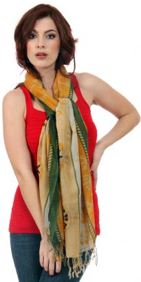 Nautical symbology floats over this 100% wool scarf in lemon, yellow & green colors. The scarf has boats & anchors figure floating over with twisted fringes at the ends. Dry clean only. Imported. 