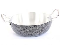 Aluminum Wok Pan coated on outside and Riveted Stainless Steel Handles for Long Life. 