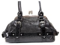 Crocodile embossed PVC double handle bag.