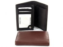 Carry your money in style. This is a 9 credit card, 3 id window mens leather wallet with 1 snap lock coin pocket and 1 zippered pocket. As this is genuine leather, please be aware that there will be some small creases and nicks in the leather but the wallet are all brand new. 