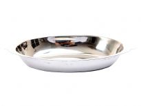 Stainless steel oval Au gratin dishes make table service of hot food easy! The 20 ounce size makes them especially good for bubbling appetizers and heated desserts. Stainless round gratin dishes have side handles for comfortable transport. They are stack-able to maximize valued storage area. Stainless round gratin dishes have a bright finish that enhances any food presentation.