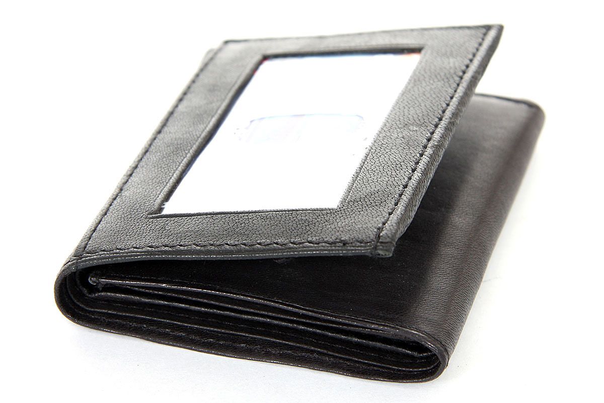 Trifold Double Bill 6 Credit Card 2 ID Window Men's Wallet Black eBay