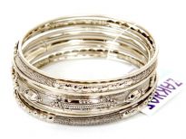 Metal Bangles Size 2/10, (9 PCS set)Silver/Mat Silver, (12 Sets in Box)