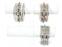 Metal Bangles ( 9 pieces set)Colors - Black, Red, Turquoise