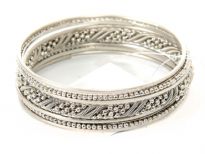 Metal Bangles Size: 2/10 (7 PCS set), Silver/Mat. Silver, (12 Sets in Box)