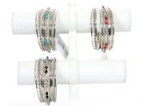 Metal Bangles (9 pieces set) (12 set Box) Colors - Black, Coral Red, Turquoise - 4 each color