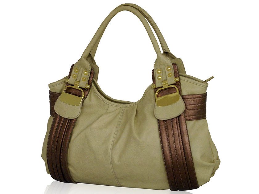 Wholesale Handbags #bb4420-gd Fashion handbag with striped trimming has a top zipper closure and ...