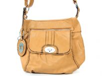 Crossbody bag with top zipper closure, outside pockets with zipper and twist lock closure. Bag has a single cross body strap. Made of  PU (polyurethane).