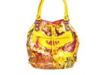 Designer Inspired croco embossed printed shoulder bag with abstract floral design. Bag has a drawstring closure and small pocket with zipper closure. Double handle. Made of PVC.