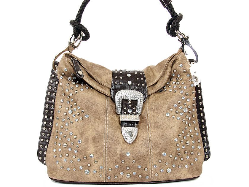 Wholesale Handbags blt139br Faux leather rhinestones studded bag