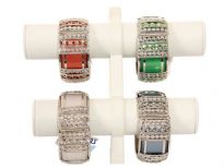 Metal Folding Bracelet, (12 PCS in Box) Silver Plastic/Metal Work. Colors: White, Pink, P.Green, Brown, Grey, Turquoise - 2 PCS each