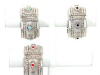 Metal Folding Bracelet Size: 1.5" Broad, (12 PCS in Box), Silver Plating, Opak Kundan, Color: Black, O.Turquoise, Coral Red (4 PCS each)