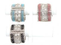 Metal Folding Bracelets Size: 2" Broad,(6 PCS in Box)Silver Plating, TR Glass Beads, Color: Black 2, Turquoise 2, Fuchsia 1 & Green 1