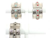 Metal Folding Bracelet( 12 PCS in Box) Size: 1.5" Broad, Silver Plating, Opak Kundan, Colors: Black,Pink, Turquoise, Coral Red (3 PCS each)