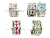 Folding Metal Bracelet Size: 1.5" Broad,(12 PCS in Box) Silver Plating, Flat Design, Kundan/Zari Work, Color: Black, Turquoise TR. Fuchsia, Amethis, Crystal, P.Green