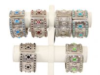 Metal Folding Bracelet, ( 12 PCS in Box) Silver Plating, Kundan work, Colors: Turquoise, P.Green, Blue, Crystal, Black, Red (2 PCS Each)