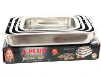 Stainless Steel 4 Pieces Baking Tray/Roasting Pan Set.
