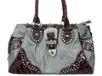 Faux Leather studded belt handbag. Top zipper closing.Back Outside zipper pocket