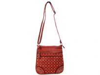 Faux Leather Metal studded messenger bag. Front & Top zipper closing. Back zipper pocket.