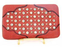 Faux Leather Rhinestones studded metal frame clutch wallet