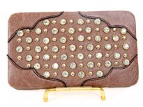 Faux Leather Rhinestones studded metal frame clutch wallet