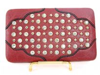 Faux Leather Rhinestones studded metal frame clutch wallet