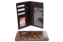 Crocodile embossed genuine leather check book wallet with Cross Concho & Zipper Pocket