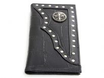 Crocodile embossed genuine leather Cross Concho check book wallet