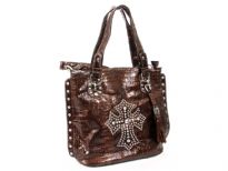 Crocodile Embossed PVC Rhinestones studded bag. Top zipper closing. Center divider, side zipper pocket and shoulder strap included.