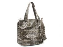 Crocodile Embossed PVC Rhinestones studded bag. Top zipper closing. Center divider, side zipper pocket and shoulder strap included.