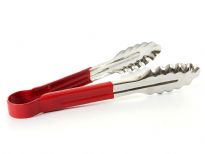 Stainless steel 9 inches utility tong with PVC handle(Red). <br> Color-coded handle prevents cross-contamination.<br> Thickness: 0.9 mm <br> Weight: 115 gms
