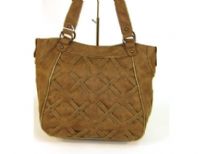 Designer Inspired Lattice-Finish Handbag has a zipper closure and a double handle. Made of faux leather.