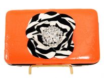Flower snap button clutch wallet with back pocket