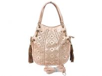 Studs and Rhinestones Fashion Handbag with Double Shoulder Handle. Top zipper closing and back zipper pocket. Adjustable shoulder strap is included.