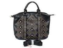 Studs and Rhinestones Rectangle Fashion Handbag with top zipper closing and back zipper pocket. Adjustable shoulder strap included.