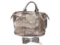 Studs and Rhinestones Rectangle Fashion Handbag with top zipper closing and back zipper pocket. Adjustable shoulder strap included.