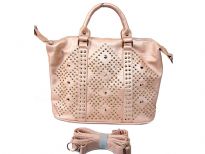 Studs and Rhinestones Rectangle Fashion Handbag with top zipper closing and back zipper pocket. Adjustable shoulder strap included.