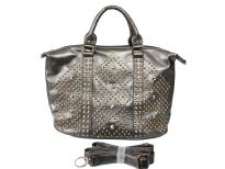 Studs and Rhinestones Rectangle Fashion Handbag with top zipper closing and back zipper pocket. Adjustable shoulder strap included.