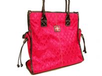 Fleur De Liz Licensed Jacquard Handbag. Double Handle & top zipper closure in leather. Two side pockets outside the bag with hanging leather strands & outside zipper pocket. Leather trim borders the bag.