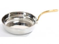 Hammered Stainless Steel Fry Pan Dish with Brass Handle