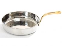 Hammered Stainless Steel Fry Pan Dish with Brass Handle