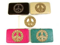 Rhinestones Studded Peace sign clutch wallet