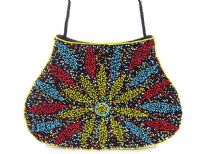 Hand Beaded Fabric Evening shoulder Bag. Top snap button closing.