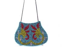 Hand Beaded Fabric shoulder Evening bag. Top snap button closing.