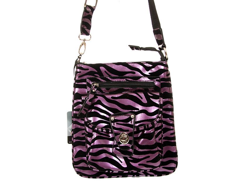 Wholesale Handbags hd61185ppl Zebra Print PVC Messenger Bag, top