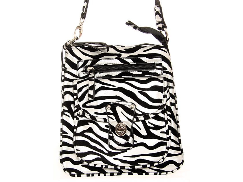Wholesale Handbags hd61185sv PVC Zebra Print Messenger Bag, top